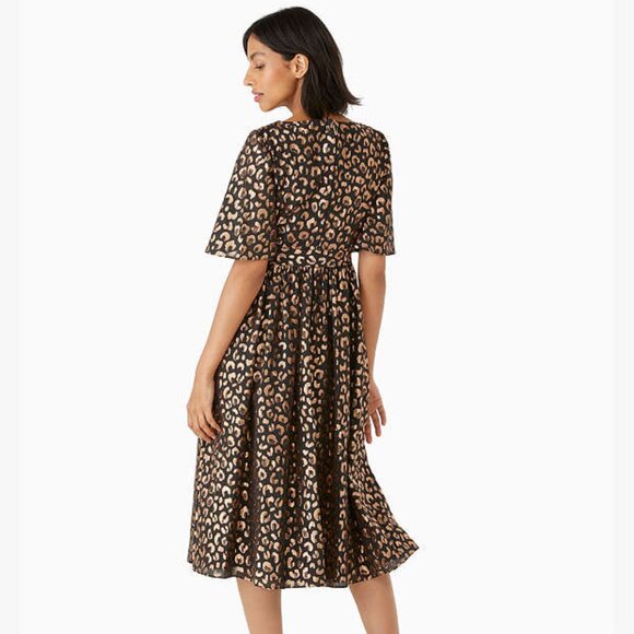 Kate Spade - Black & Rose Gold Leopard Print Midi Dress Sz 6 - Picture 3 of 16